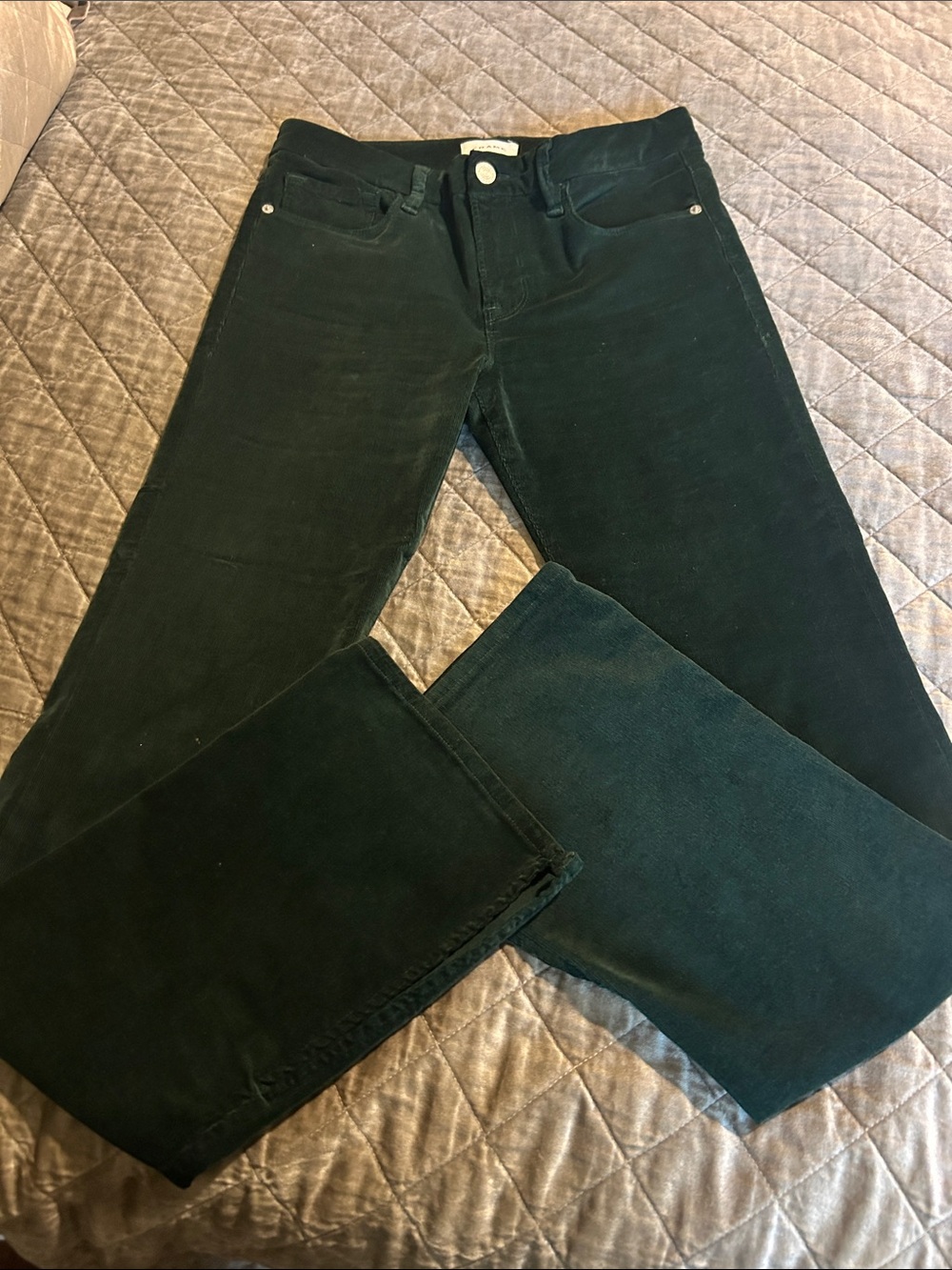 Frame Denim Dark Forest Green Wide Leg Corduroy Jeans